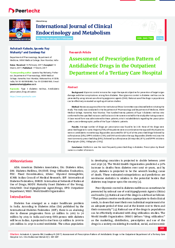 (PDF) Assessment of Prescription Pattern of Antidiabetic Drugs in the ...