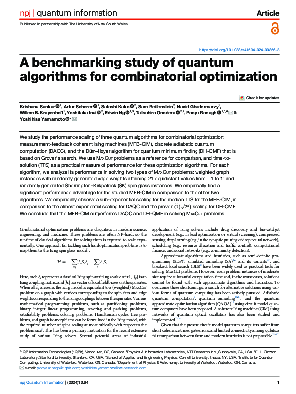 (PDF) A benchmarking study of quantum algorithms for combinatorial ...