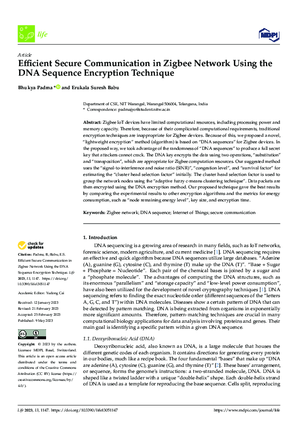 (PDF) Efficient Secure Communication in Zigbee Network Using the DNA ...