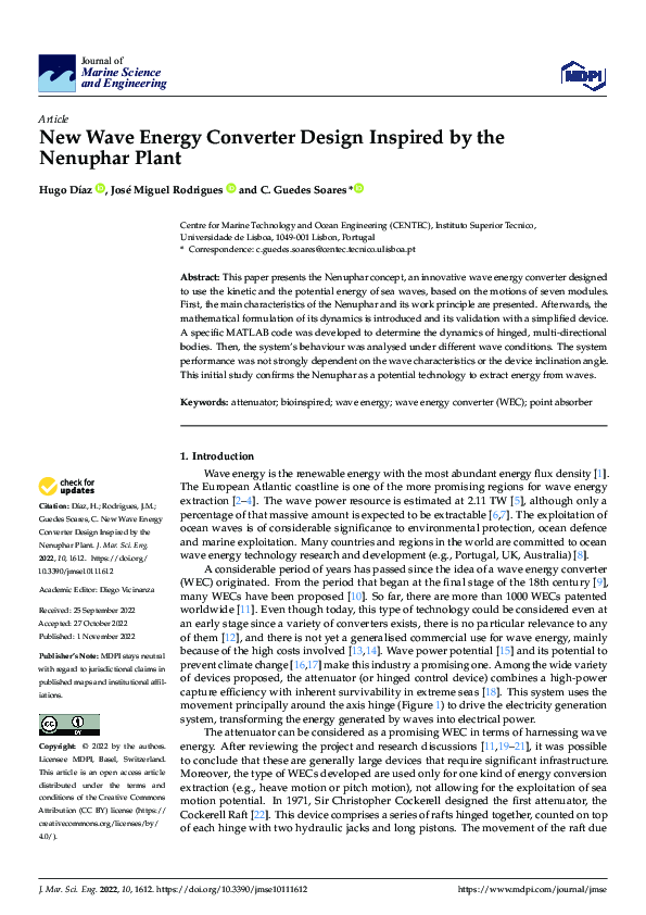 (PDF) New Wave Energy Converter Design Inspired by the Nenuphar Plant