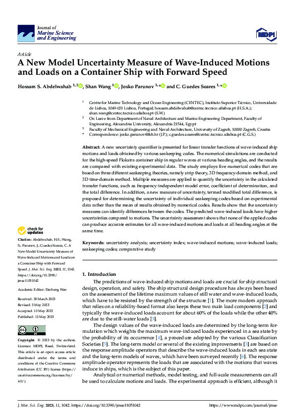 (PDF) A New Model Uncertainty Measure of Wave-Induced Motions and Loads ...