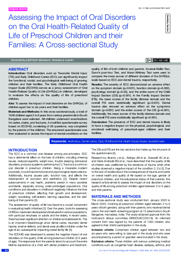 (PDF) Assessing the Impact of Oral Disorders on the Oral Health-Related ...