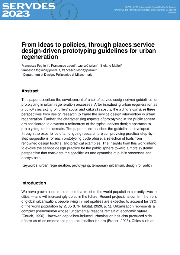 (PDF) From ideas to policies, through places:service design-driven ...