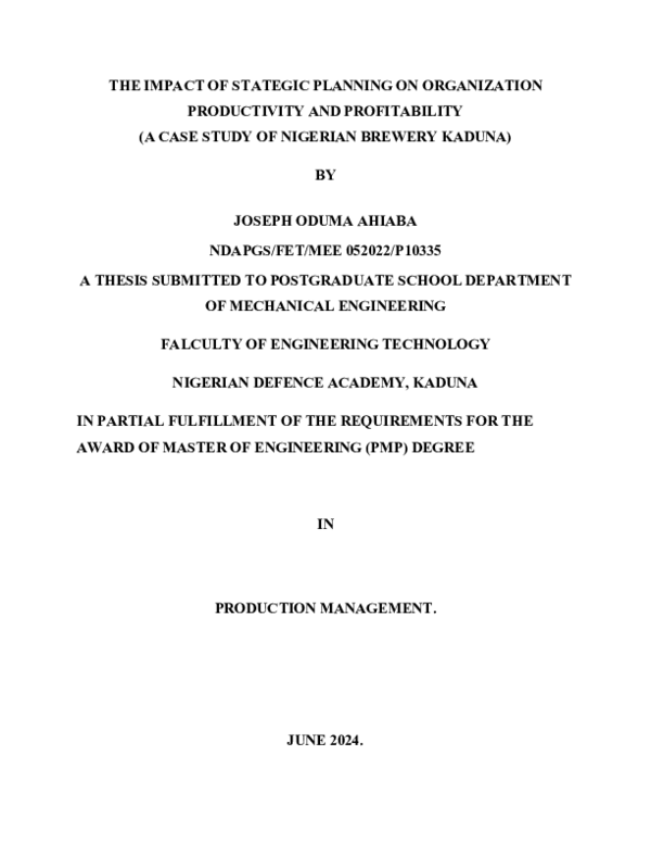 (PDF) IMPACT OF STRATEGIC PLANNING ON ORGANIZATION PRODUCTIVITY ANED ...