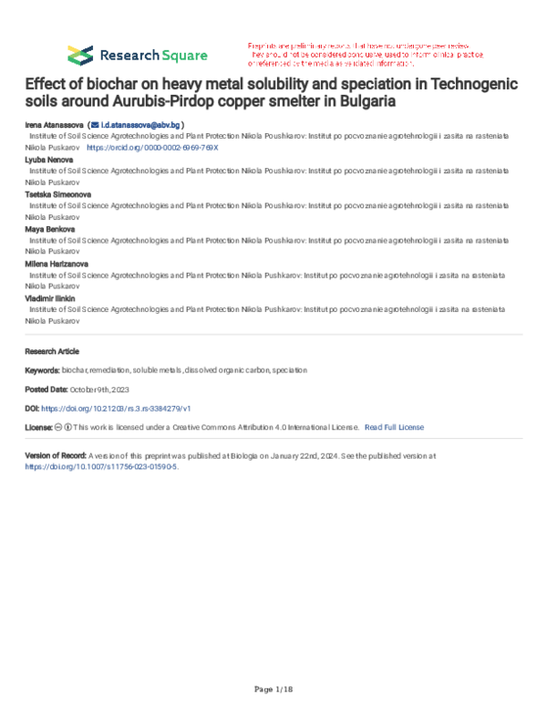 (PDF) Effect of biochar on heavy metal solubility and speciation in ...