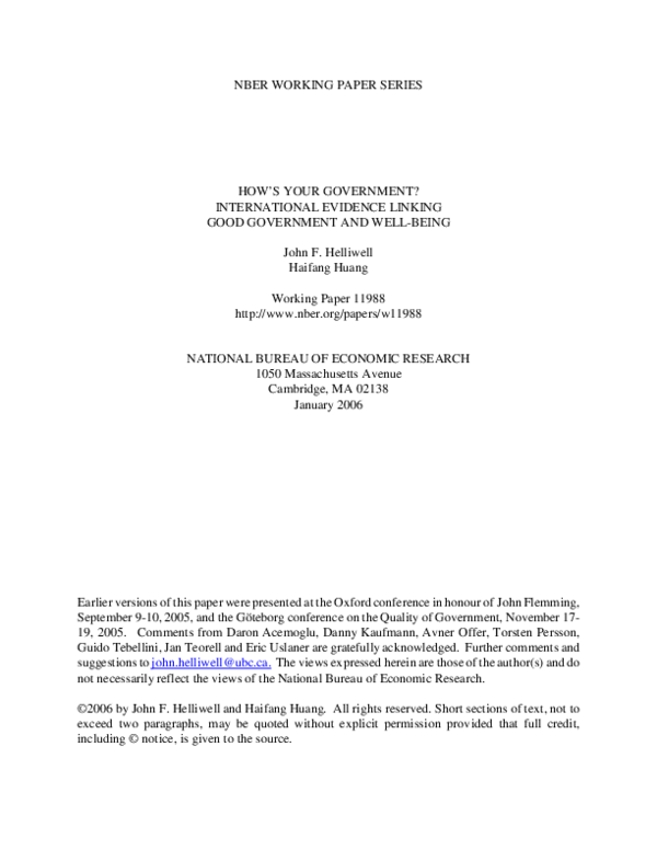 (PDF) How's Your Government? International Evidence Linking Good ...