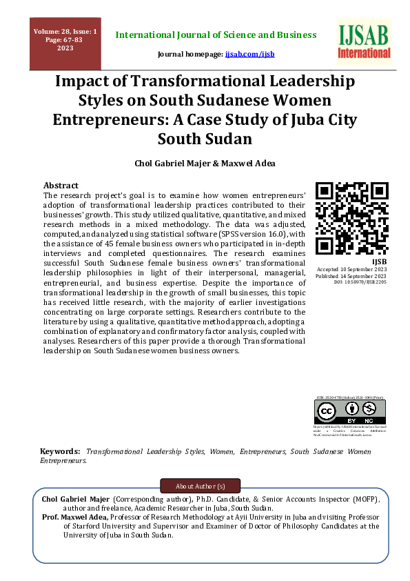 (PDF) Impact of Transformational Leadership Styles on South Sudanese ...