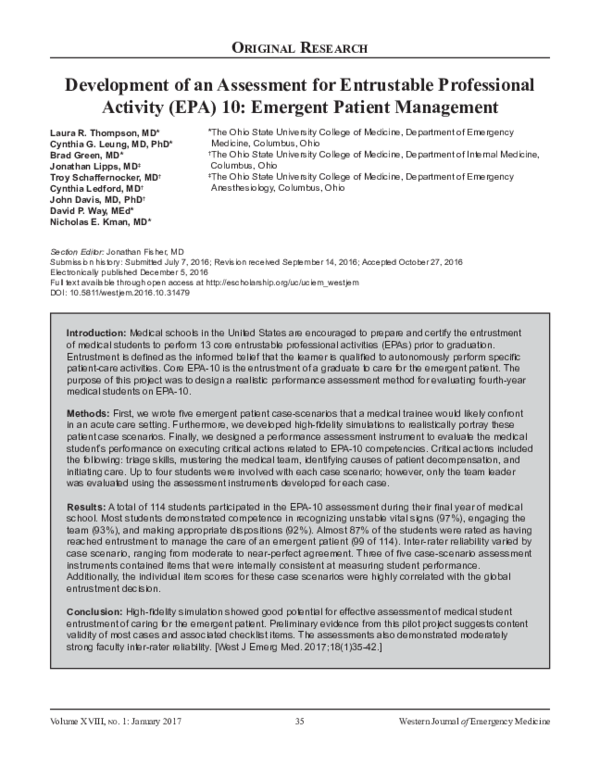 (PDF) Development of an Assessment for Entrustable Professional ...