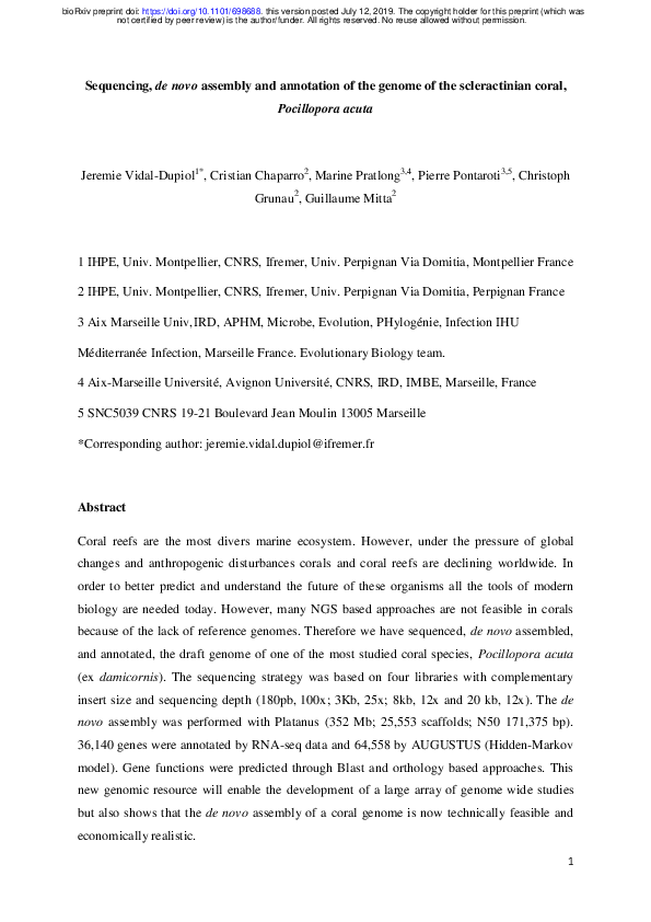 (PDF) Sequencing, de novo assembly and annotation of the genome of the ...