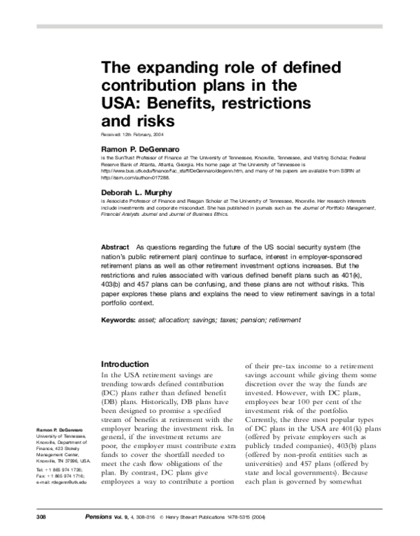 (PDF) The expanding role of defined contribution plans in the USA ...