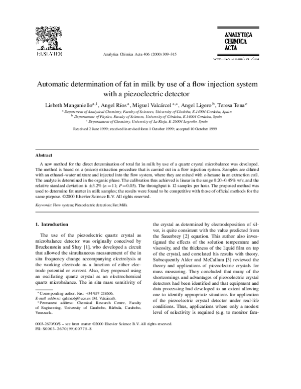 (PDF) Automatic determination of fat in milk by use of a flow injection ...
