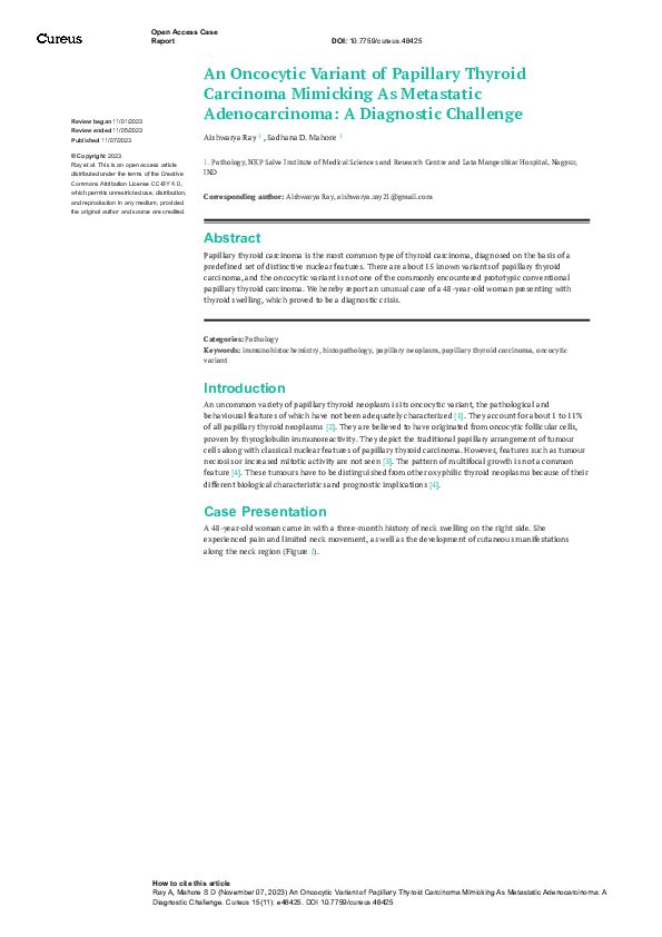 (PDF) An Oncocytic Variant of Papillary Thyroid Carcinoma Mimicking As ...