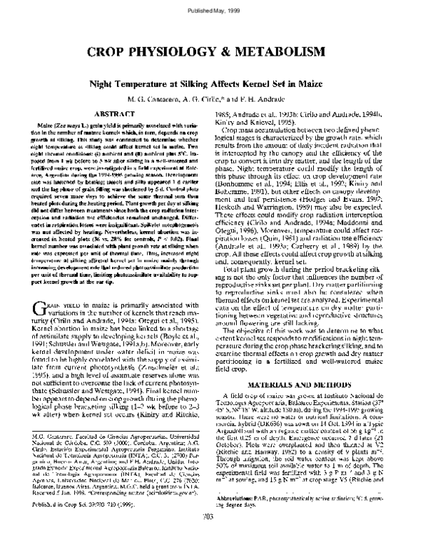 (PDF) Night Temperature at Silking Affects Set in Maize