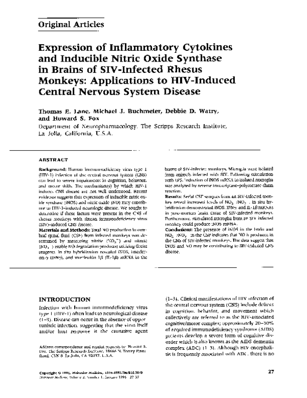 (PDF) Expression of Inflammatory Cytokines and Inducible Nitric Oxide ...