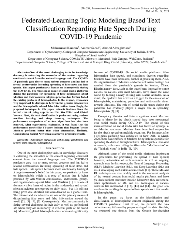 (PDF) Federated-Learning Topic Modeling Based Text Classification ...