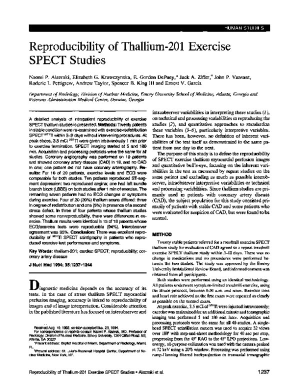 (PDF) Reproducibility of thallium-201 exercise SPECT studies