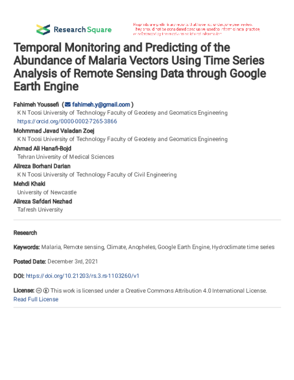 (PDF) Temporal Monitoring and Predicting of the Abundance of Malaria ...