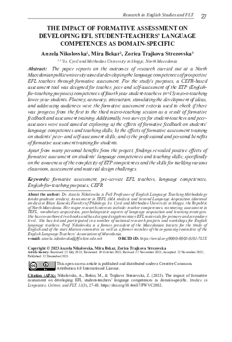 (PDF) The impact of formative assessment on developing EFL student ...