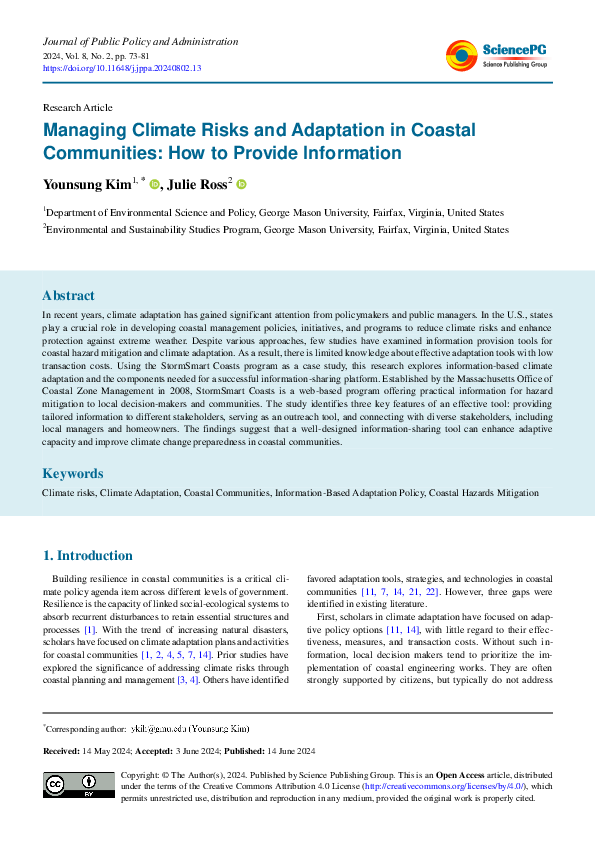 (PDF) Managing Climate Risks and Adaptation in Coastal Communities: How ...