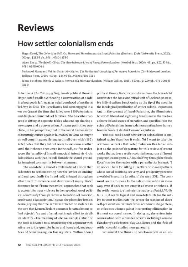 (PDF) Review Article: How settler colonialism ends