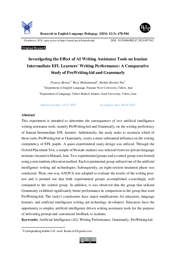 (PDF) Investigating the Effect of AI Writing Assistance Tools on ...