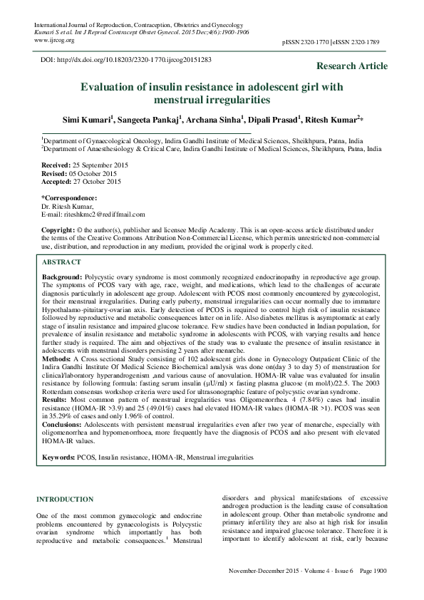 (PDF) Evaluation of insulin resistance in adolescent girl with ...