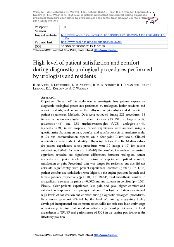(PDF) High level of patient satisfaction and comfort during diagnostic ...