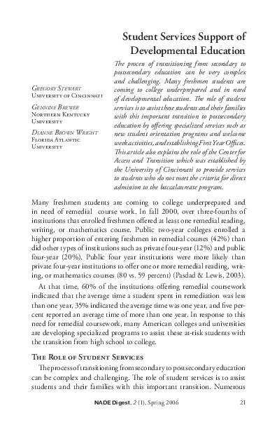 (PDF) Student Services Support of Developmental Education
