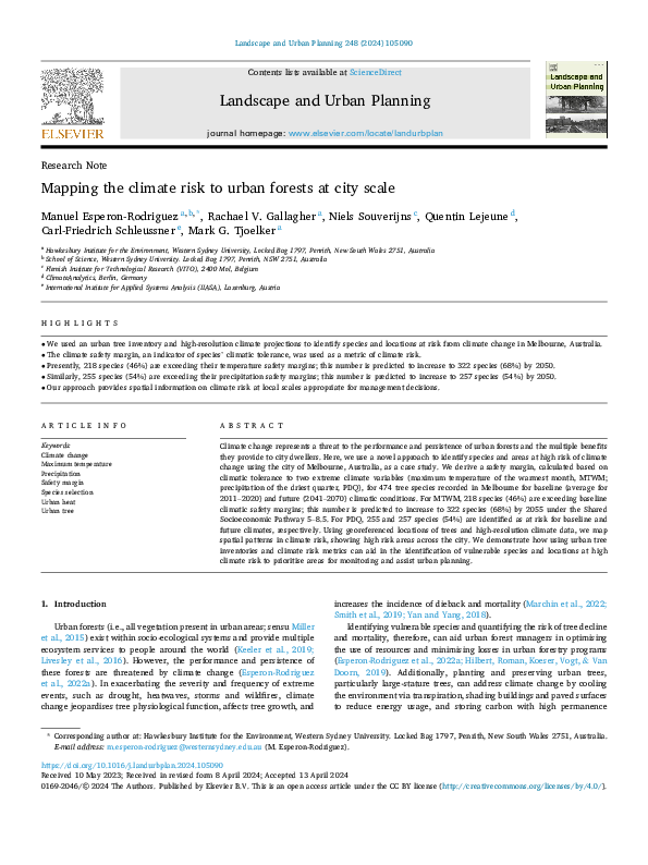 (PDF) Mapping the climate risk to urban forests at city scale
