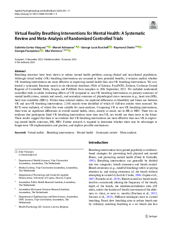 (PDF) Virtual Reality Breathing Interventions for Mental Health: A ...