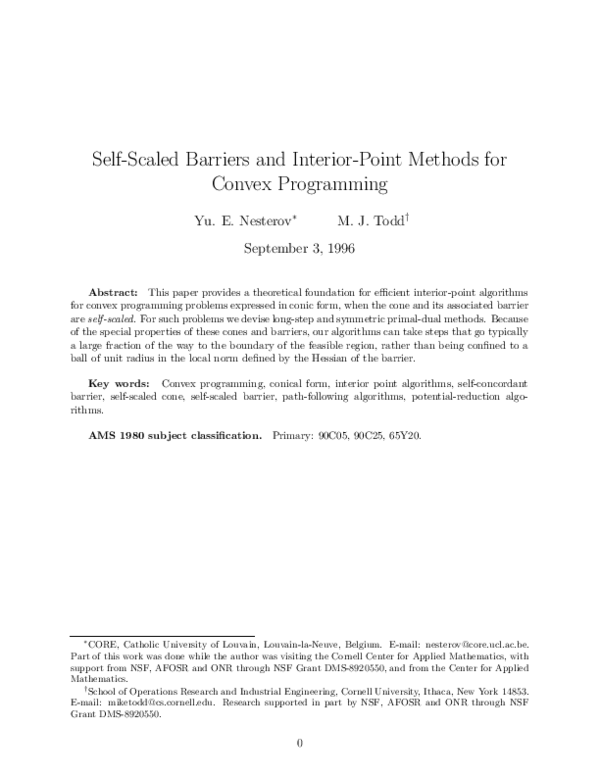(PDF) Self-Scaled Barriers and Interior-Point Methods for Convex ...