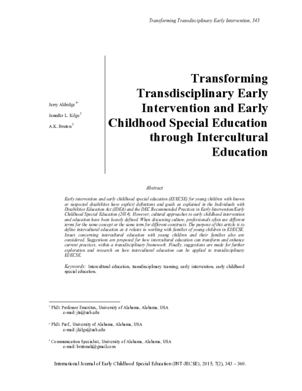 (PDF) Transforming Transdisciplinary Early Intervention and Early ...