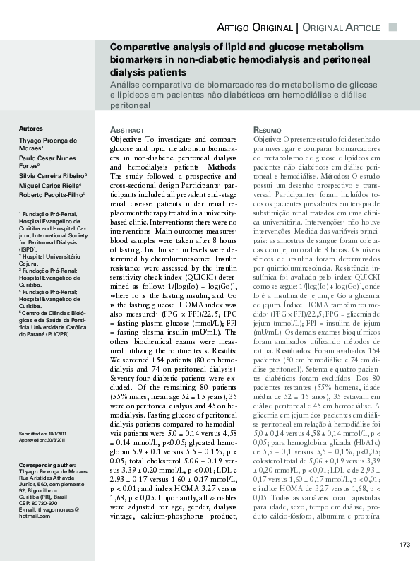 (PDF) Comparative analysis of lipid and glucose metabolism biomarkers ...