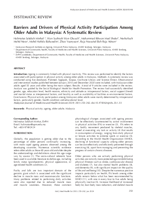 (PDF) Barriers and Drivers of Physical Activity Participation Among ...