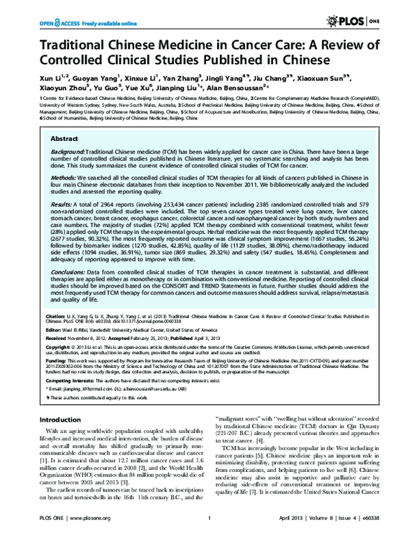 (PDF) Traditional Chinese Medicine in Cancer Care: A Review of ...