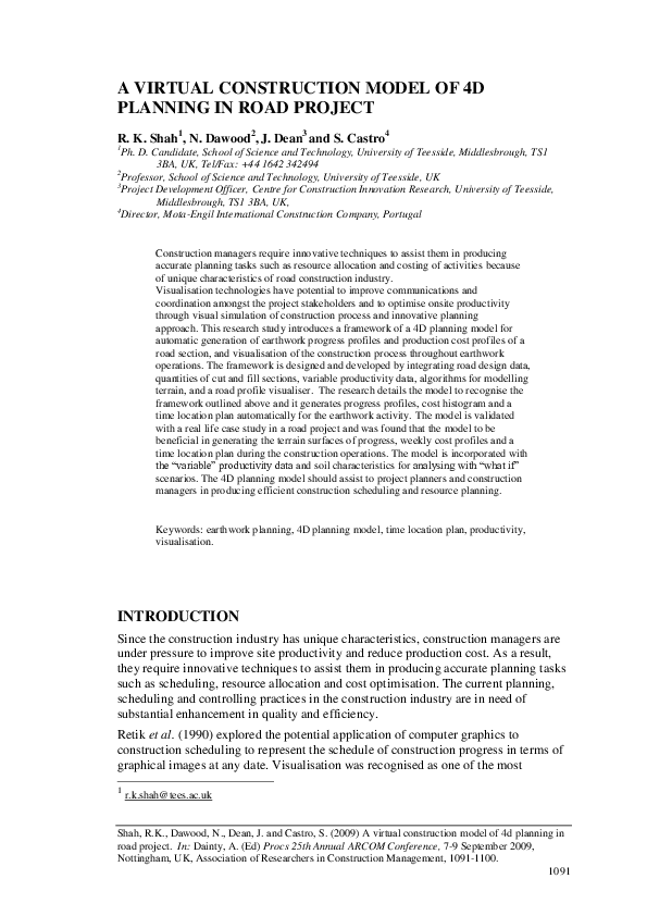 (PDF) A Virtual Construction Model of 4D planning in Road Project