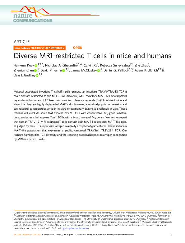 (PDF) Diverse MR1-restricted T cells in mice and humans