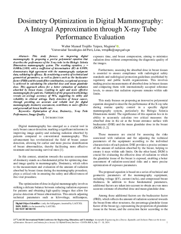 (PDF) Dosimetry Optimization in Digital Mammography: A Integral ...