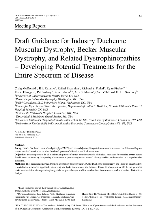 (PDF) Draft Guidance for Industry Duchenne Muscular Dystrophy, Becker ...