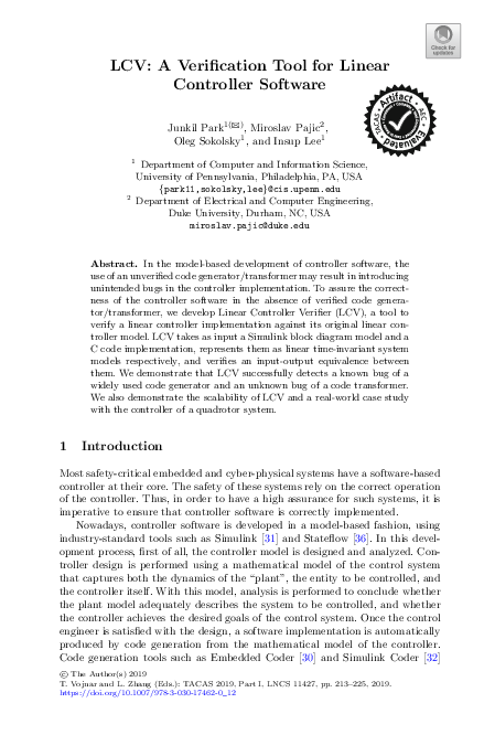 (PDF) LCV: A Verification Tool for Linear Controller Software