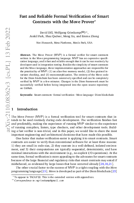 (PDF) Fast and Reliable Formal Verification of Smart Contracts with the ...