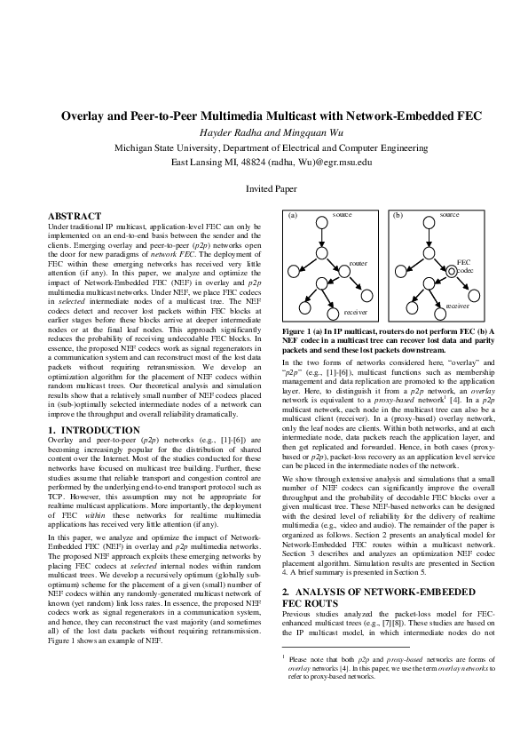 (PDF) Overlay and Peer-to-Peer Multimedia Multicast with Network ...