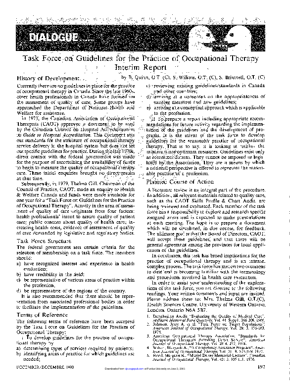 (PDF) Task Force on Guidelines for the Practice of Occupational Therapy ...