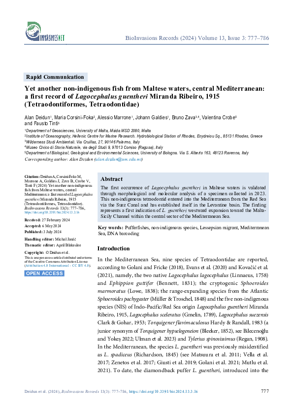 (PDF) Yet another non-indigenous fish from Maltese waters, central ...