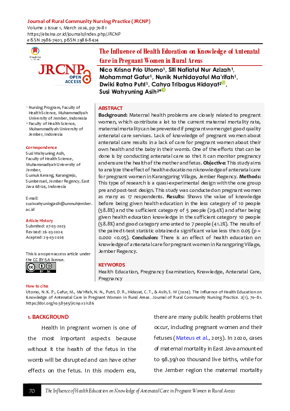 (PDF) The Influence of Health Education on Knowledge of Antenatal Care ...