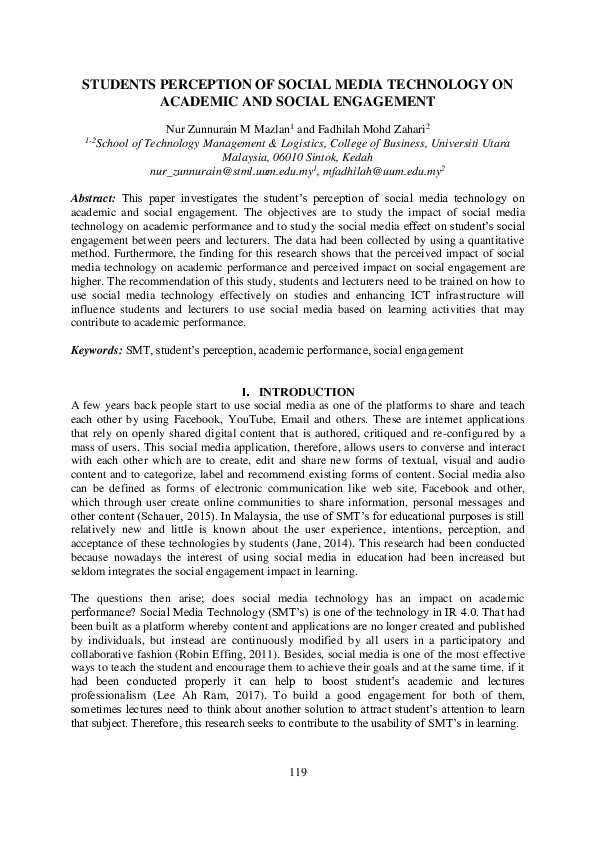 (PDF) Students perception of social media technology on academic and ...