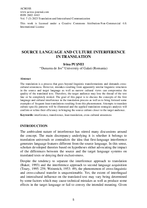 (PDF) Source Language and Culture Interference in Translation