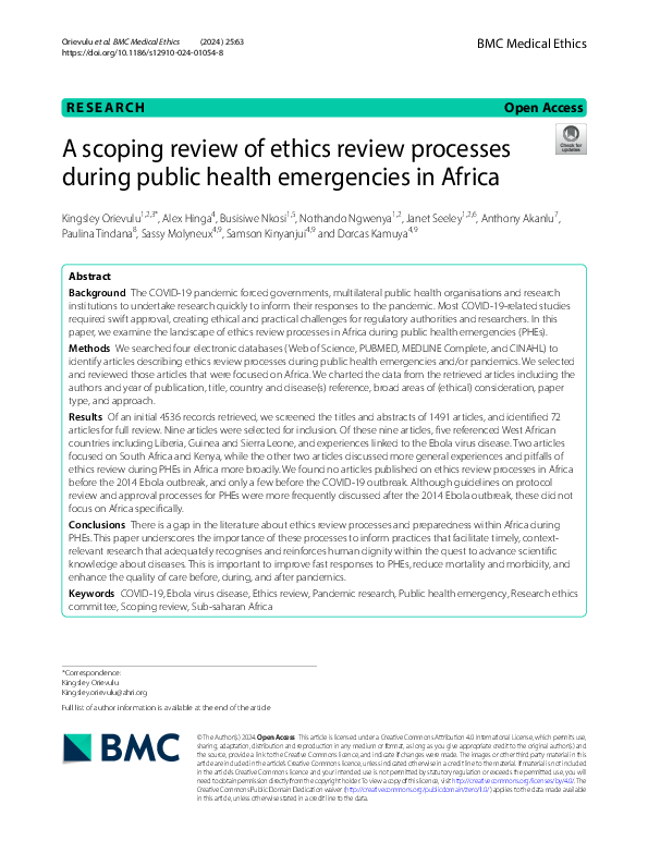 (PDF) A scoping review of ethics review processes during public health ...