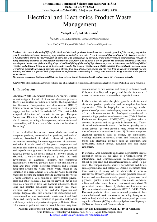(PDF) Electrical and Electronics Product Waste Management