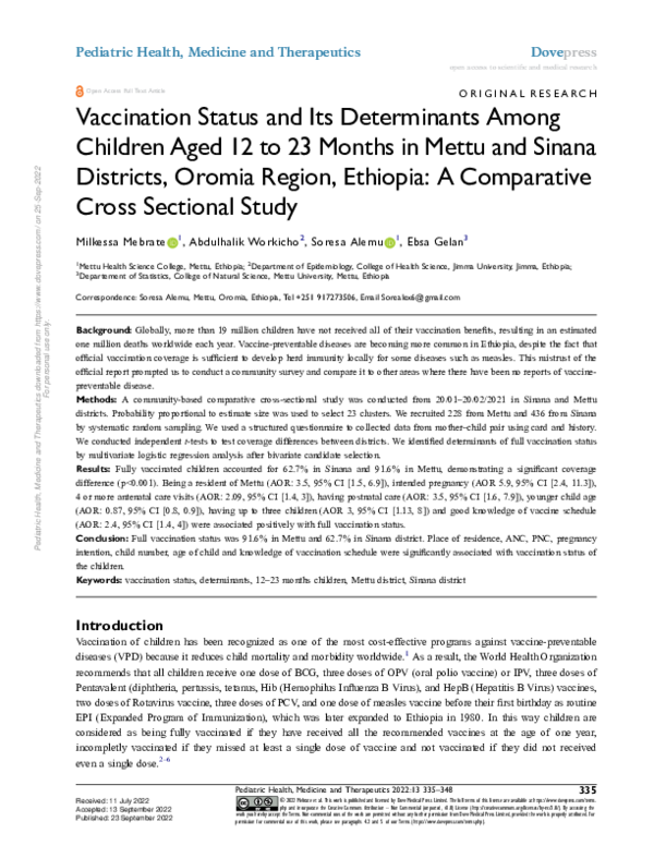 (PDF) Vaccination Status and Its Determinants Among Children Aged 12 to ...